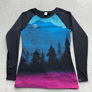 Icelantic Skis Womens L Mountain Landscape Base Layer Top Long Sleeve Black Blue